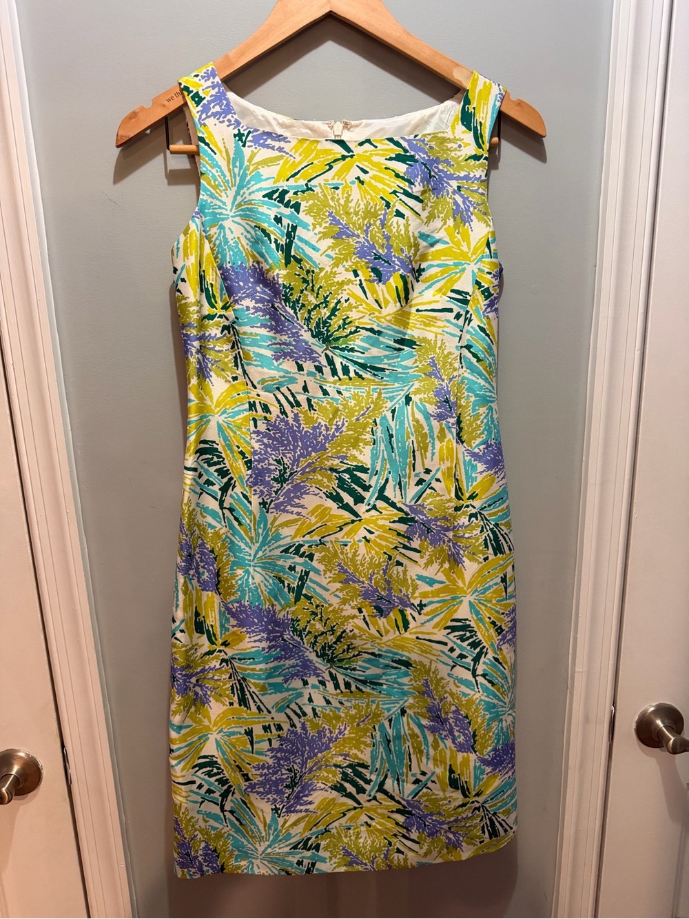 Talbots Tropical Floral Midi Shift Dress in Yellow, Teal & Lavender